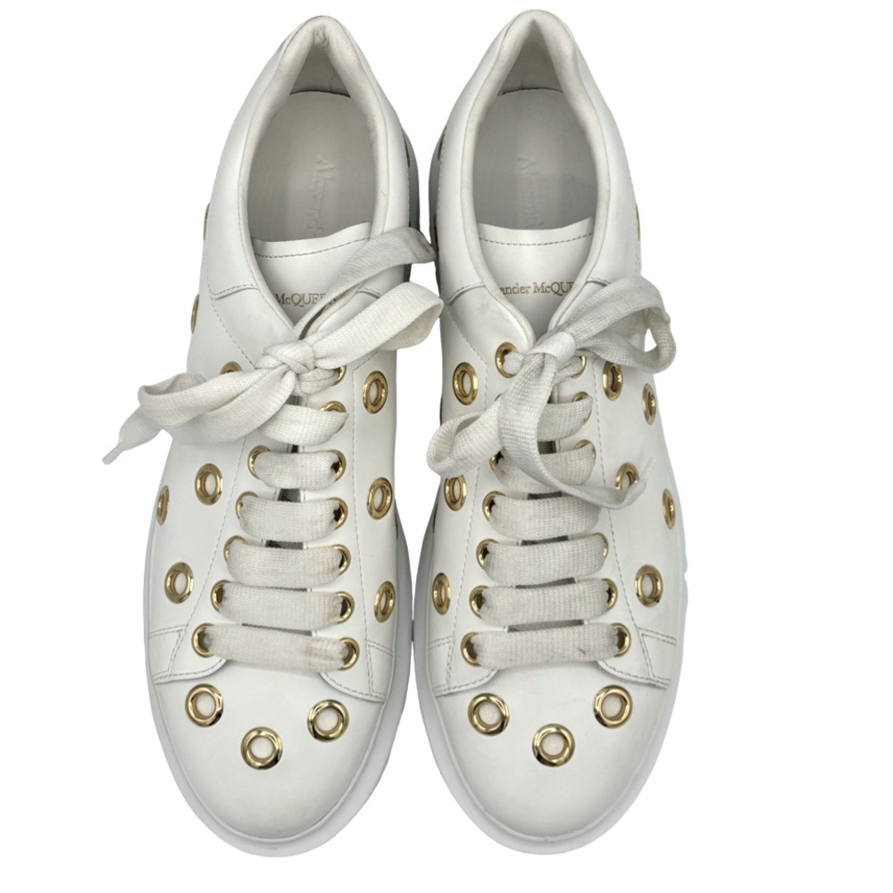 NWOB Alexander McQueen Gold Eyelets White Leather Sneakers - EU 41 (US Sz 11) - Picture 5 of 9